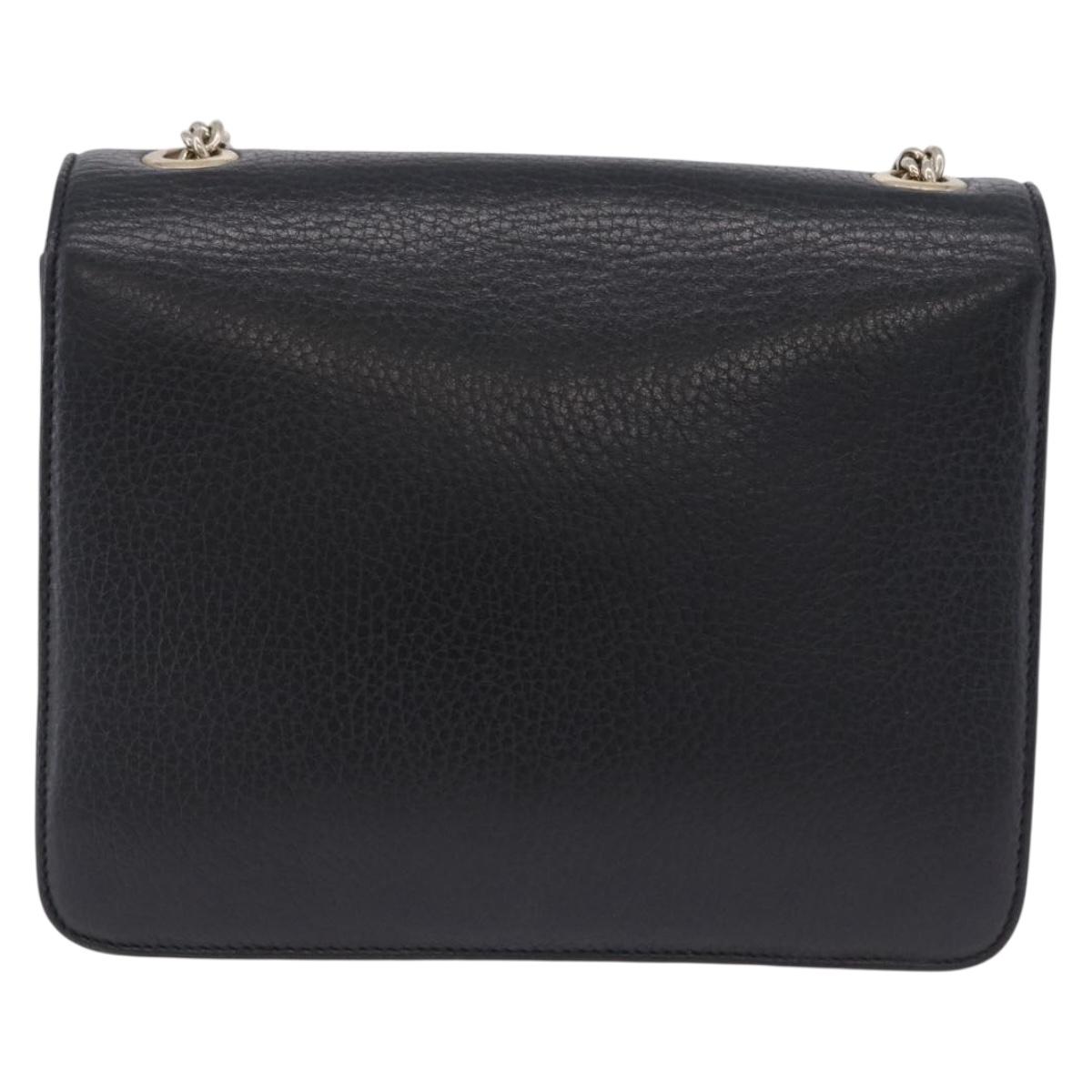 GUCCI Interlocking Chain Bag Leather Outlet Black Gold 510304 Auth 203114V