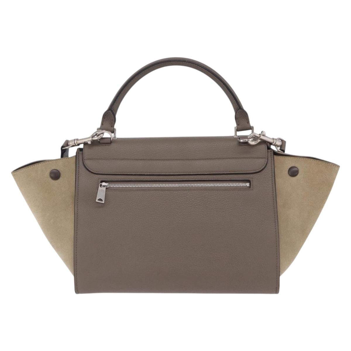 CELINE Trapeze Hand Bag Suede Leather 2way Beige Silver Auth 203116V