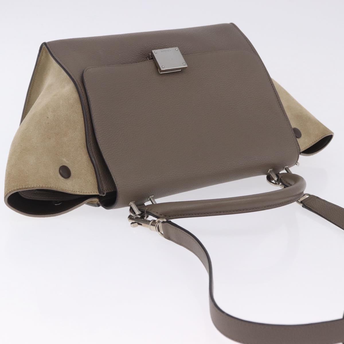 CELINE Trapeze Hand Bag Suede Leather 2way Beige Silver Auth 203116V