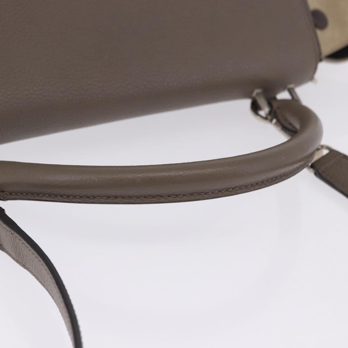 CELINE Trapeze Hand Bag Suede Leather 2way Beige Silver Auth 203116V