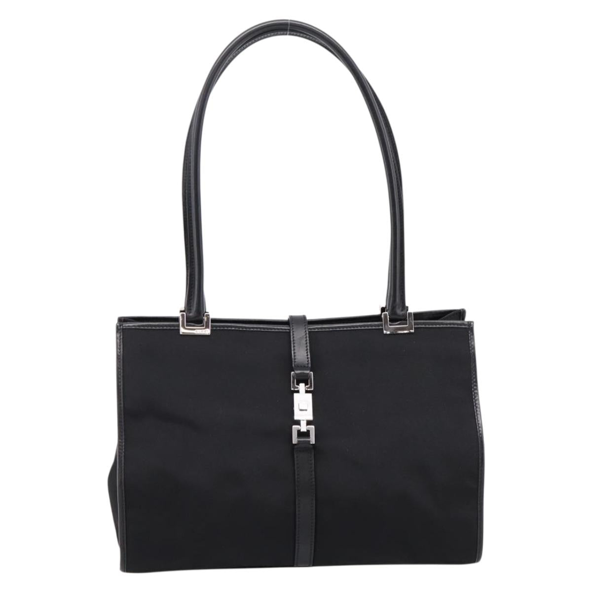 GUCCI Jackie Hand Bag Nylon Black Silver 002 1073 Auth 203119A
