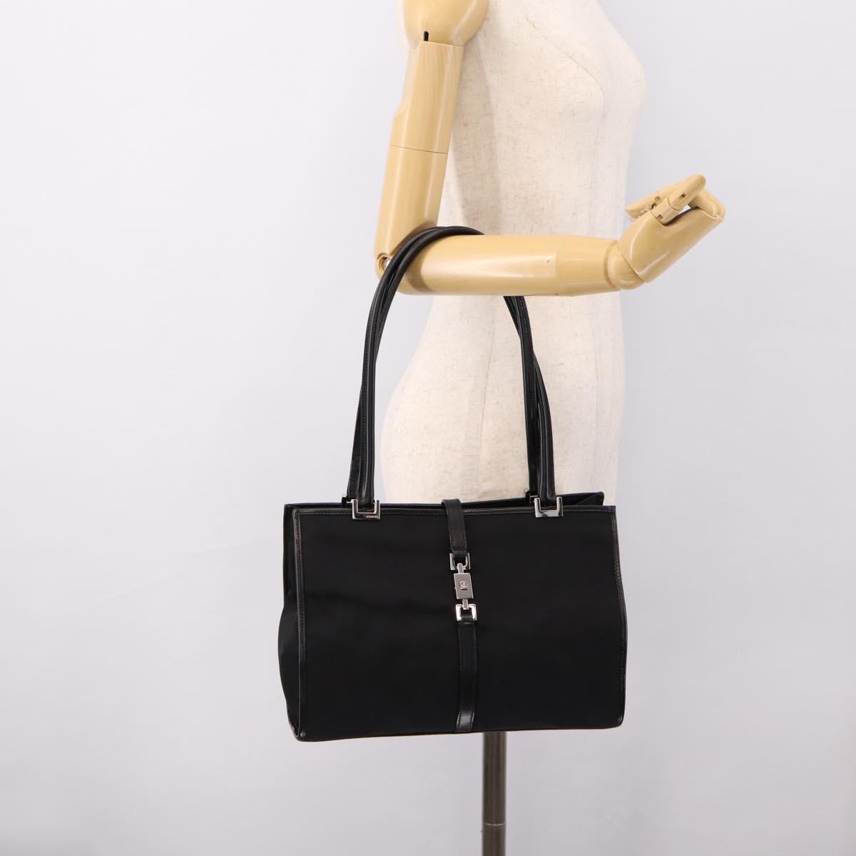 GUCCI Jackie Hand Bag Nylon Black Silver 002 1073 Auth 203119A