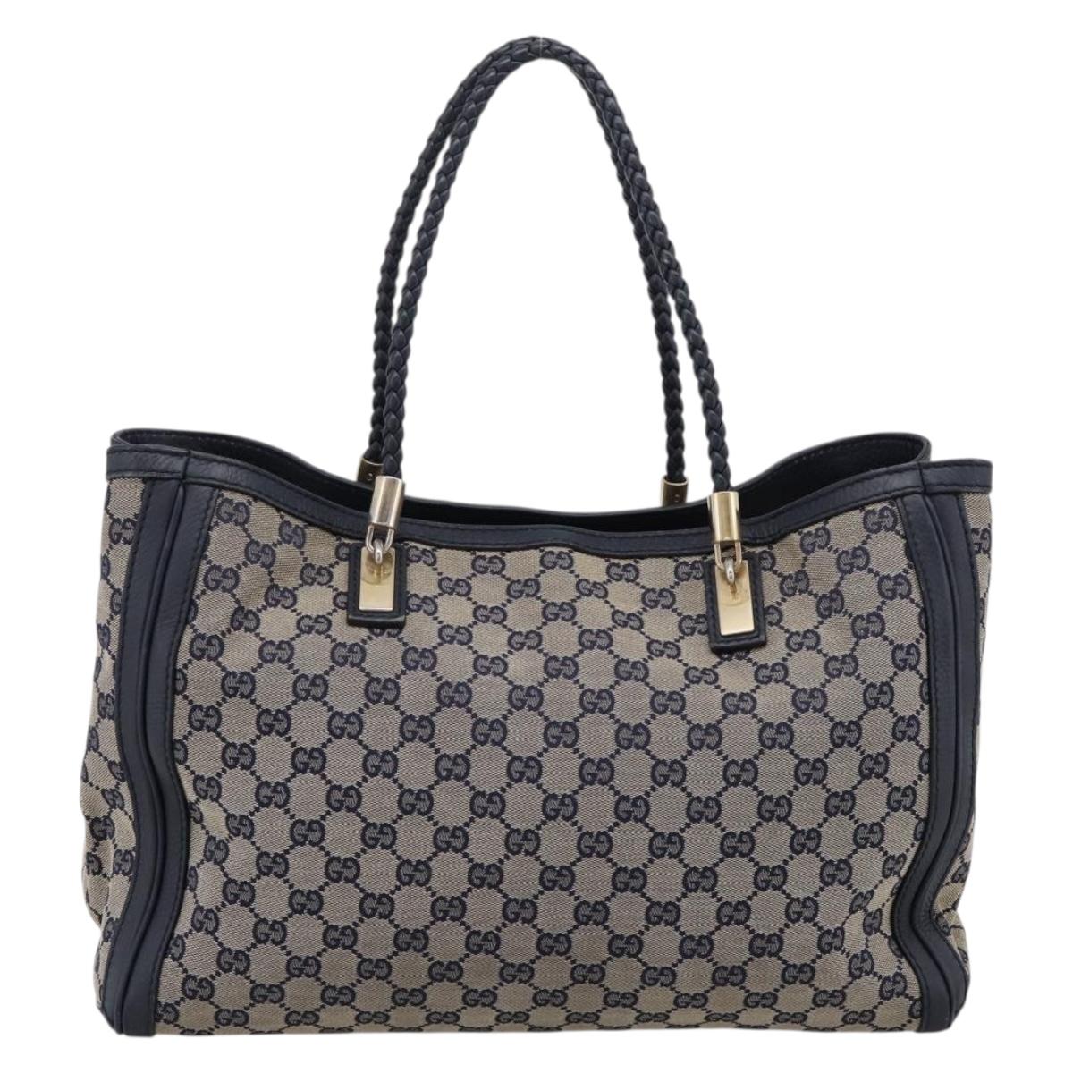 GUCCI GG Canvas Bella Bamboo Tassel Tote Bag Navy Gold Tone 269945 Auth 203126A