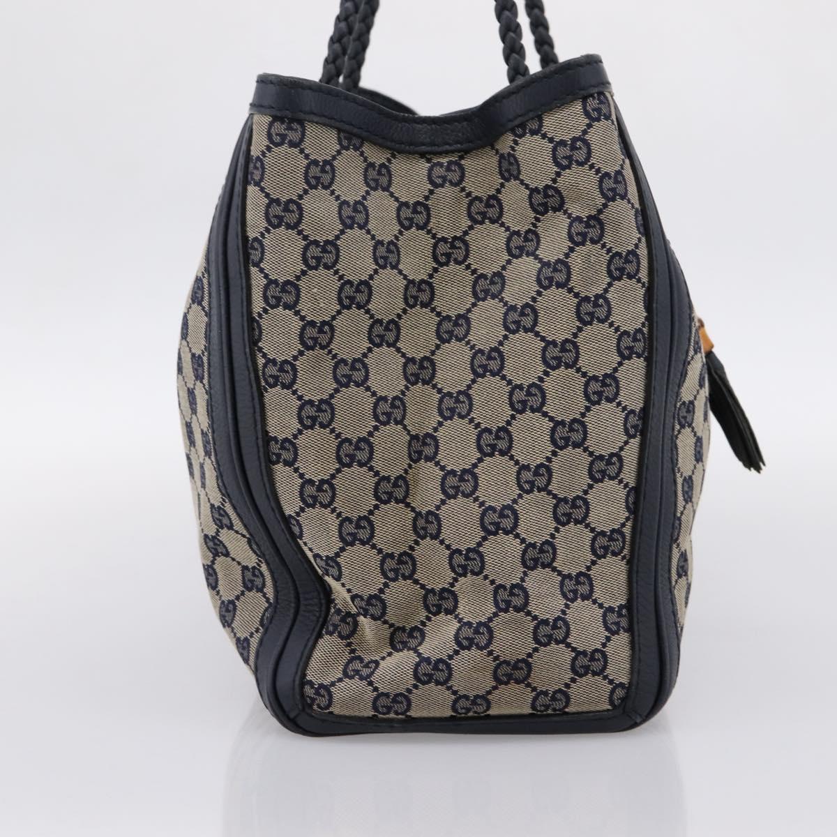 GUCCI GG Canvas Bella Bamboo Tassel Tote Bag Navy Gold Tone 269945 Auth 203126A