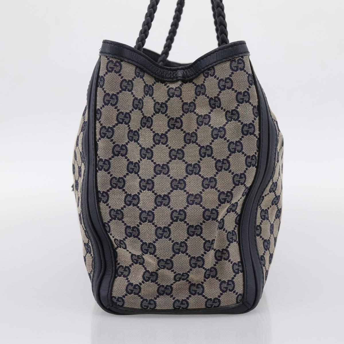 GUCCI GG Canvas Bella Bamboo Tassel Tote Bag Navy Gold Tone 269945 Auth 203126A
