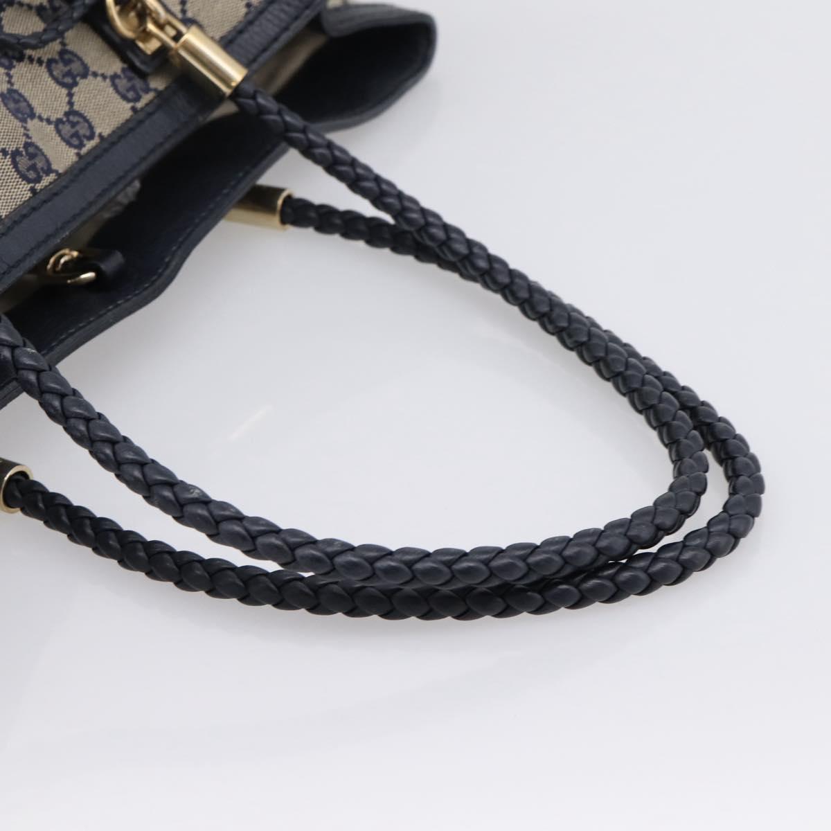 GUCCI GG Canvas Bella Bamboo Tassel Tote Bag Navy Gold Tone 269945 Auth 203126A