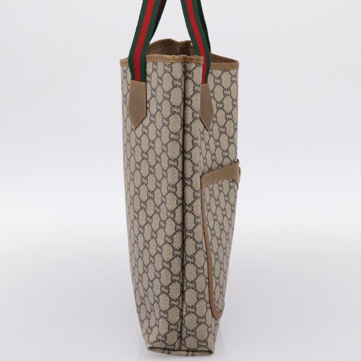 GUCCI GG Plus Supreme Web Sherry Line Tote Bag PVC Beige Gold Auth 203128