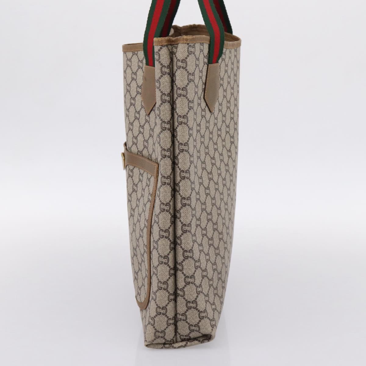 GUCCI GG Plus Supreme Web Sherry Line Tote Bag PVC Beige Gold Auth 203128