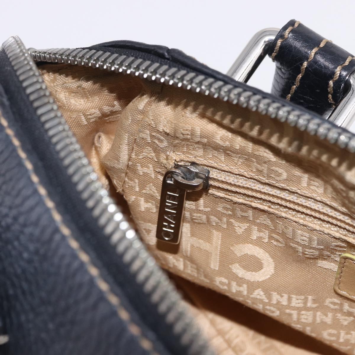 CHANEL Hand Bag Caviar Skin Black Silver CC Auth 203129V