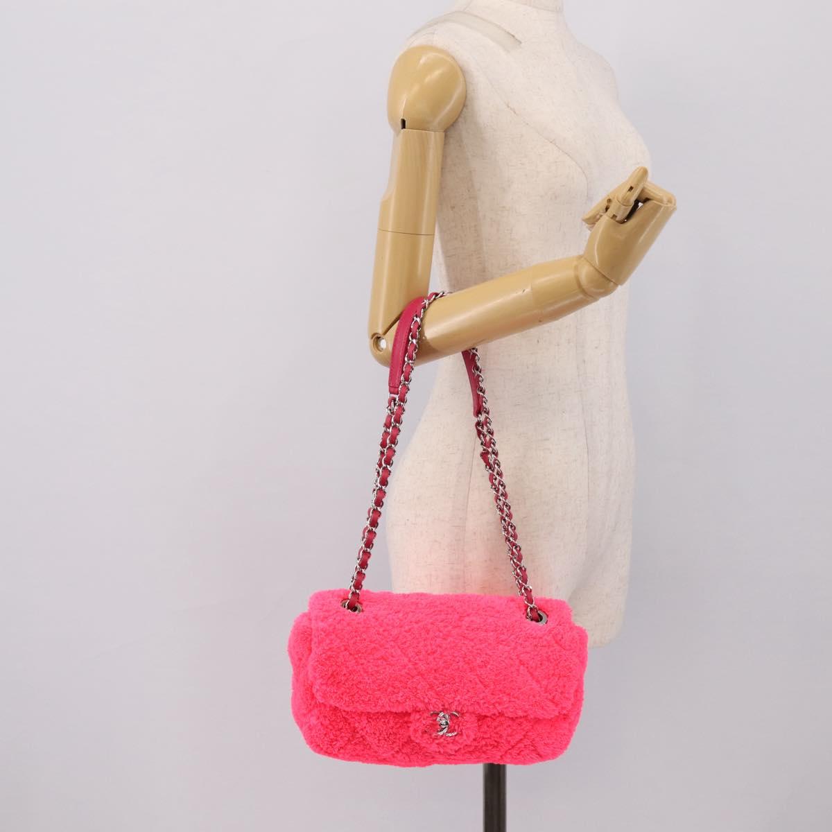 CHANEL Chain Shoulder Bag Pile Pink Silver CC Auth 203132SAM