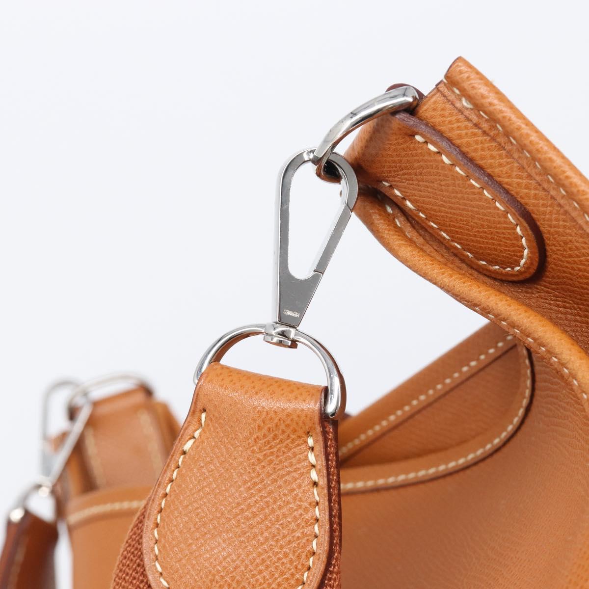 HERMES Evelyn PM Shoulder Bag Leather Brown Silver Auth 203135SAM