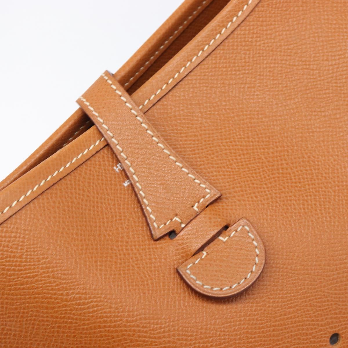 HERMES Evelyn PM Shoulder Bag Leather Brown Silver Auth 203135SAM