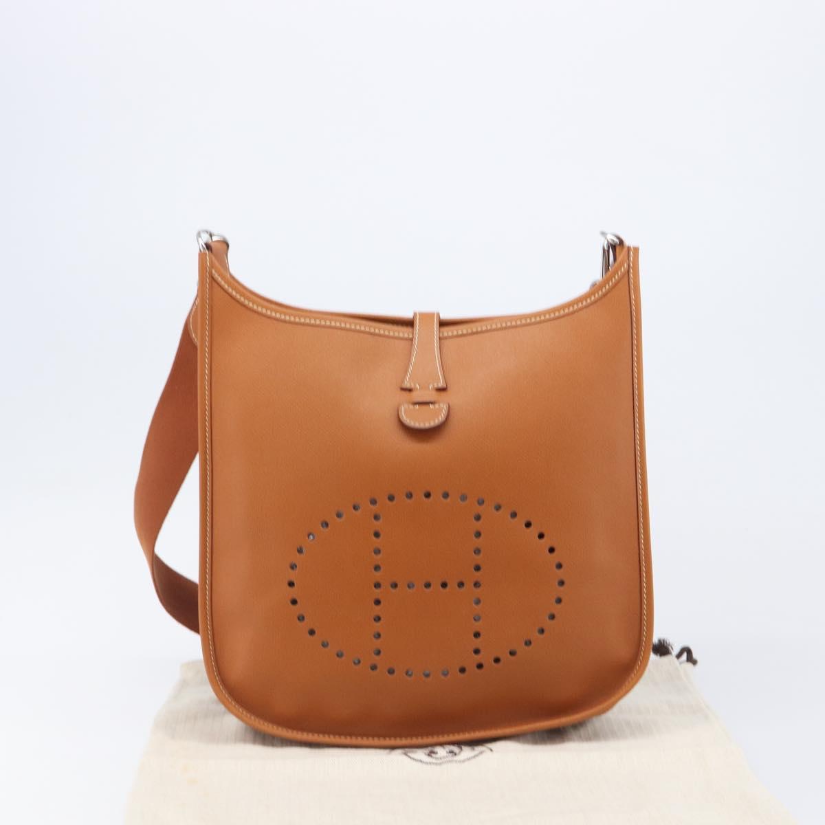 HERMES Evelyn PM Shoulder Bag Leather Brown Silver Auth 203135SAM