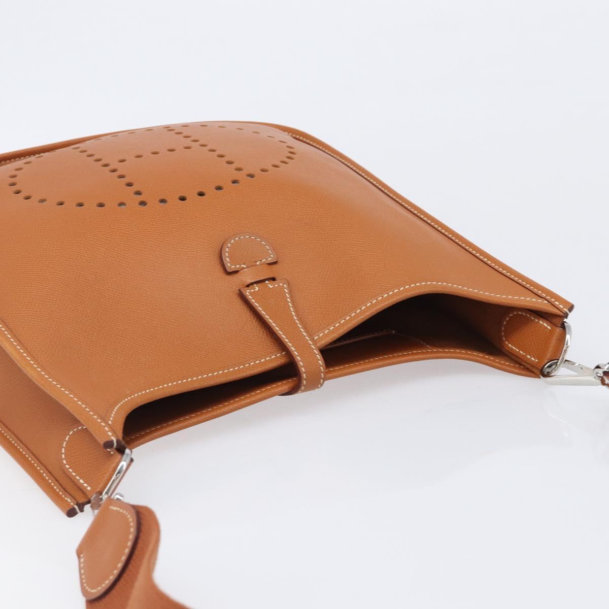 HERMES Evelyn PM Shoulder Bag Leather Brown Silver Auth 203135SAM