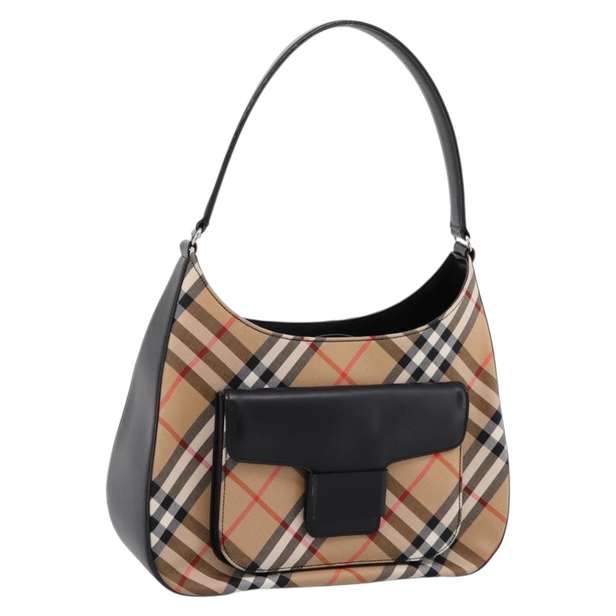 Burberrys Nova Check Shoulder Bag Canvas Beige Silver Auth 203137V