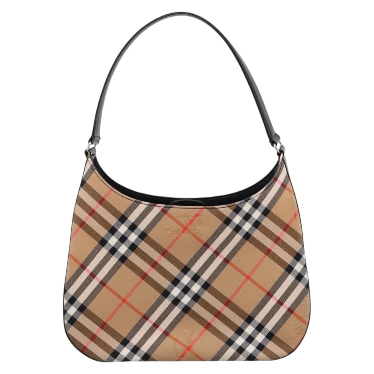 Burberrys Nova Check Shoulder Bag Canvas Beige Silver Auth 203137V