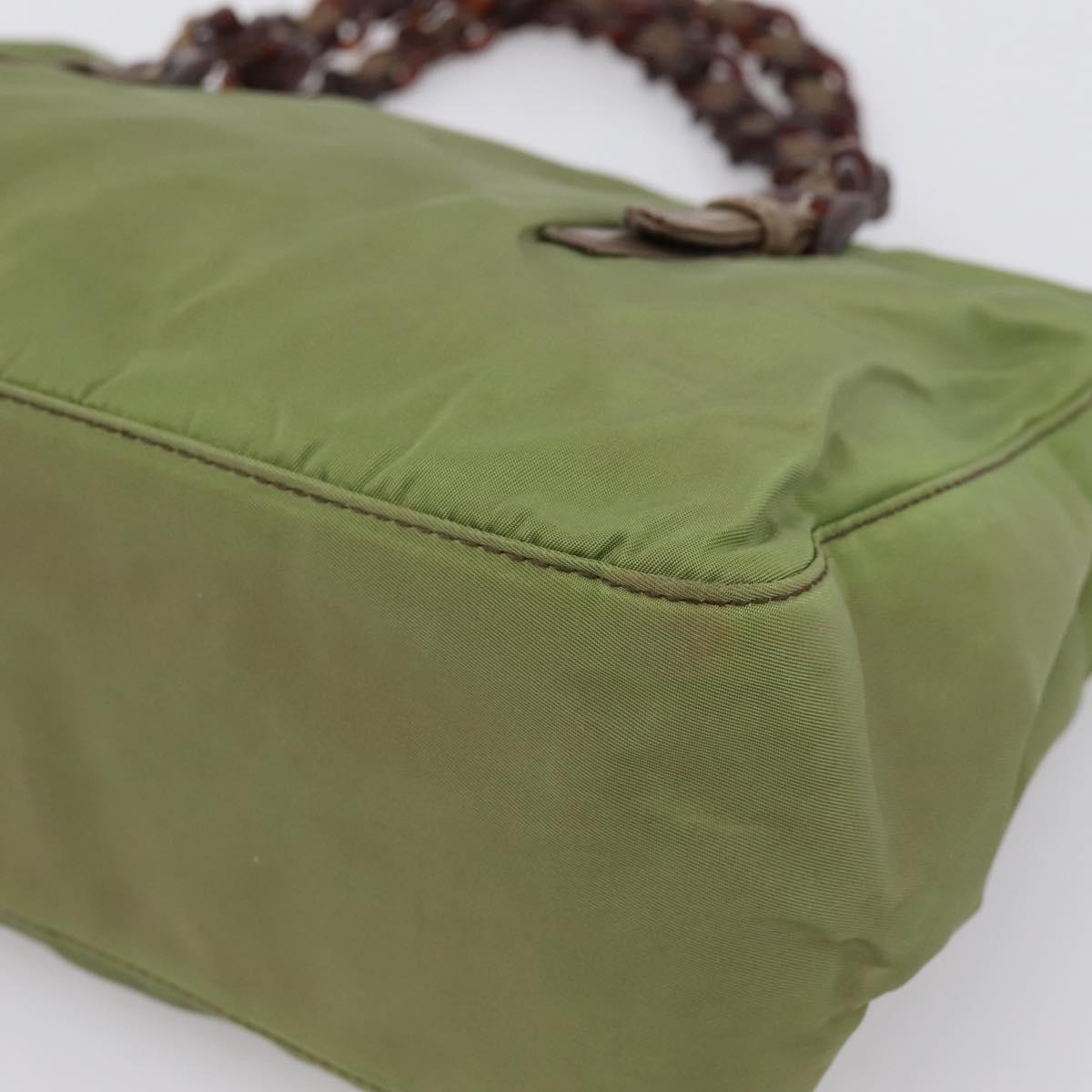 PRADA Chain Shoulder Bag Nylon Green Silver Auth 203138