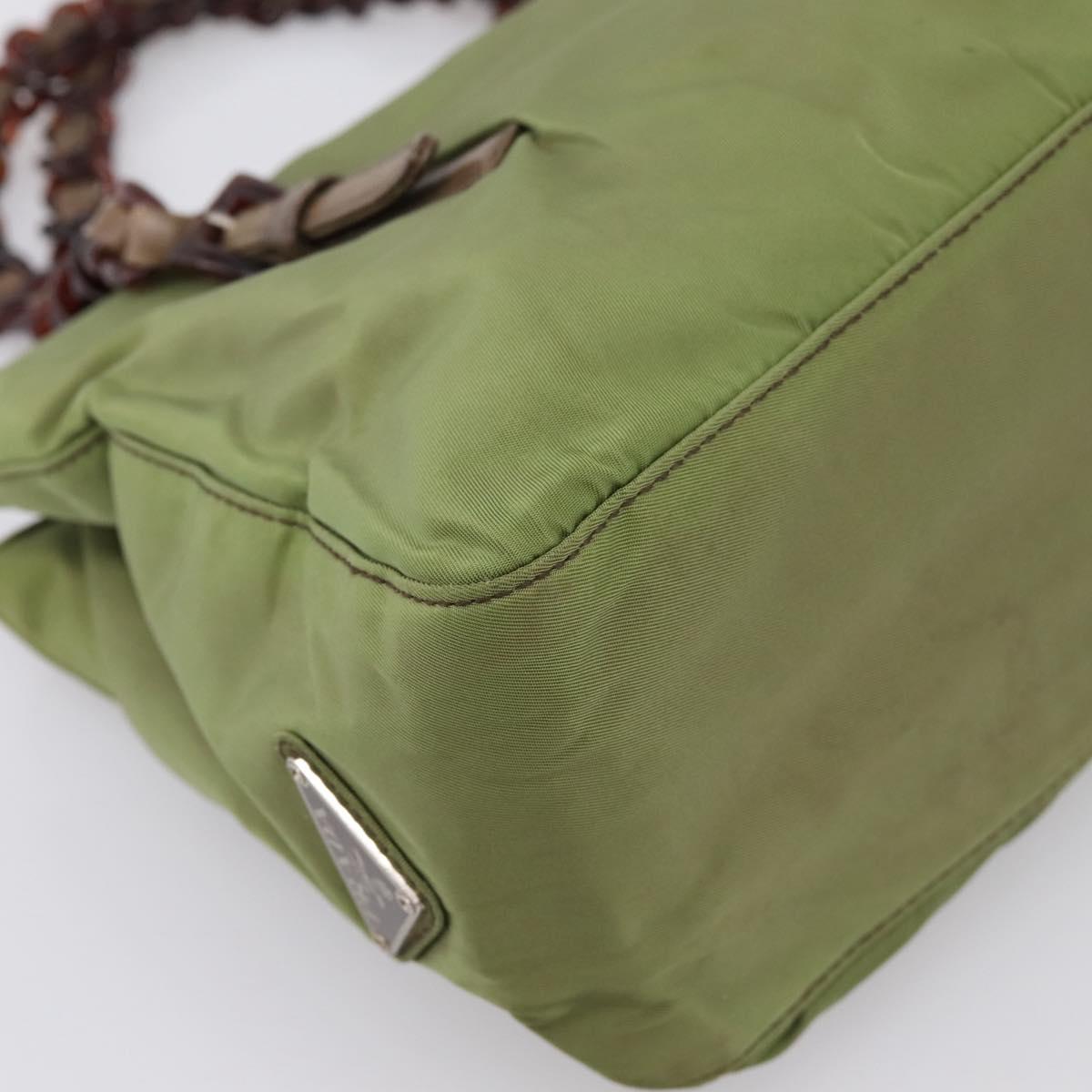 PRADA Chain Shoulder Bag Nylon Green Silver Auth 203138