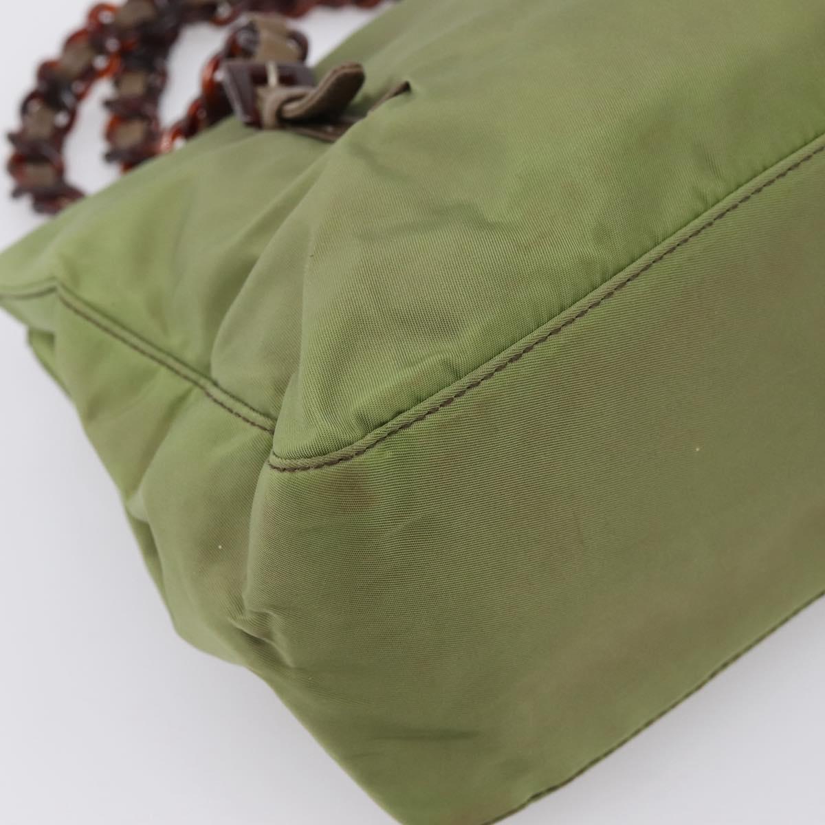 PRADA Chain Shoulder Bag Nylon Green Silver Auth 203138