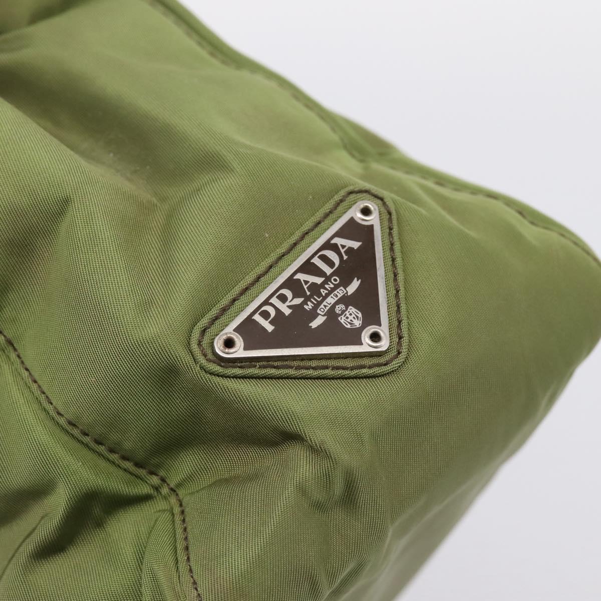 PRADA Chain Shoulder Bag Nylon Green Silver Auth 203138