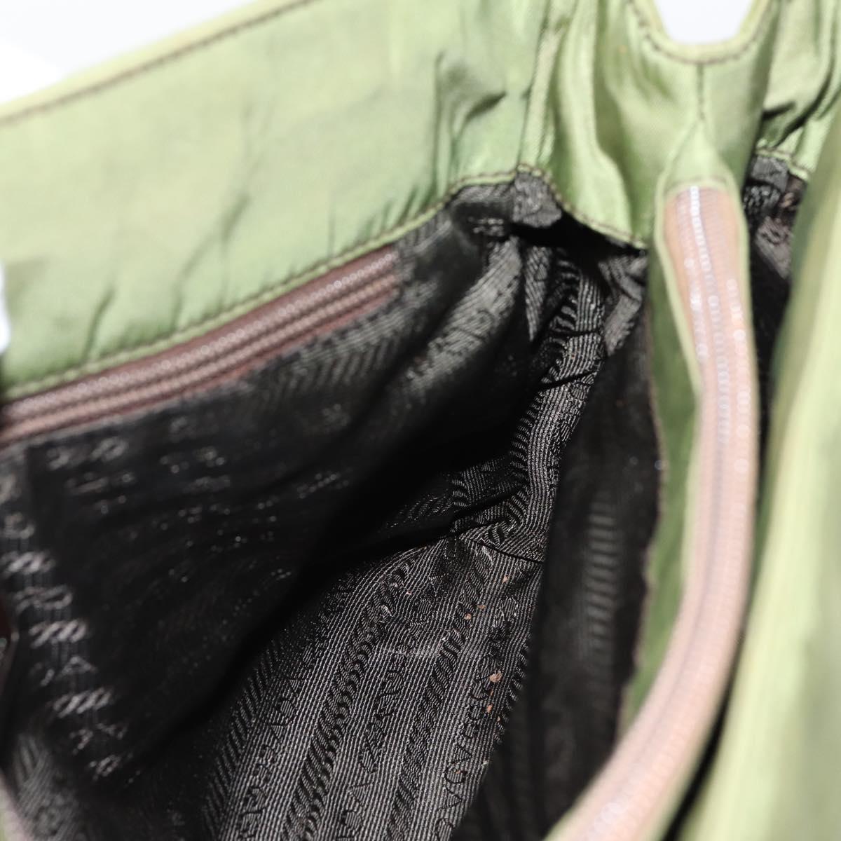 PRADA Chain Shoulder Bag Nylon Green Silver Auth 203138