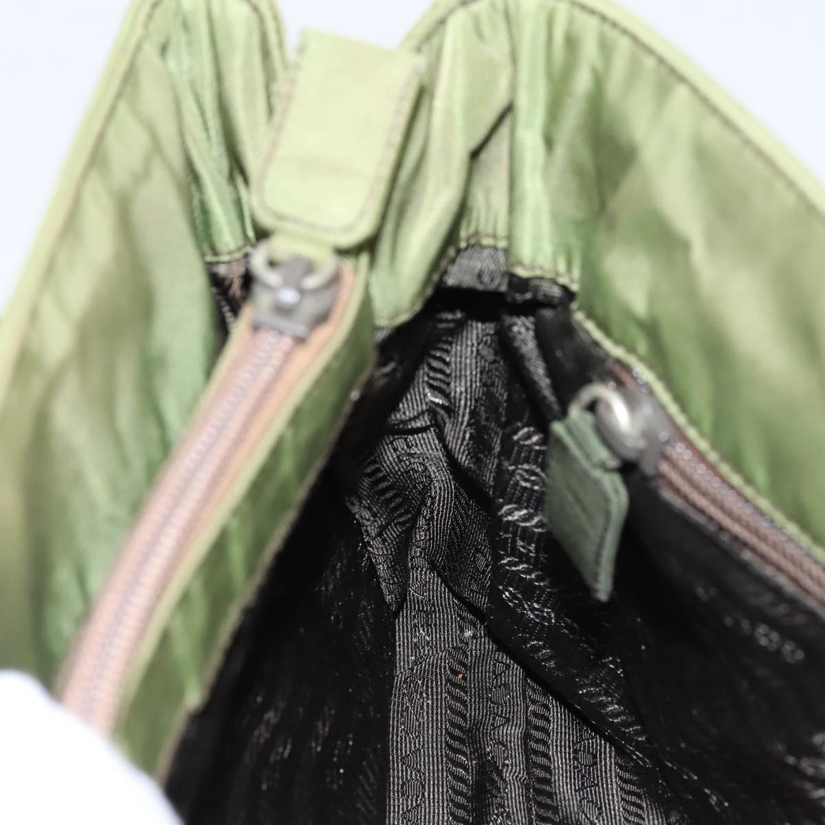 PRADA Chain Shoulder Bag Nylon Green Silver Auth 203138