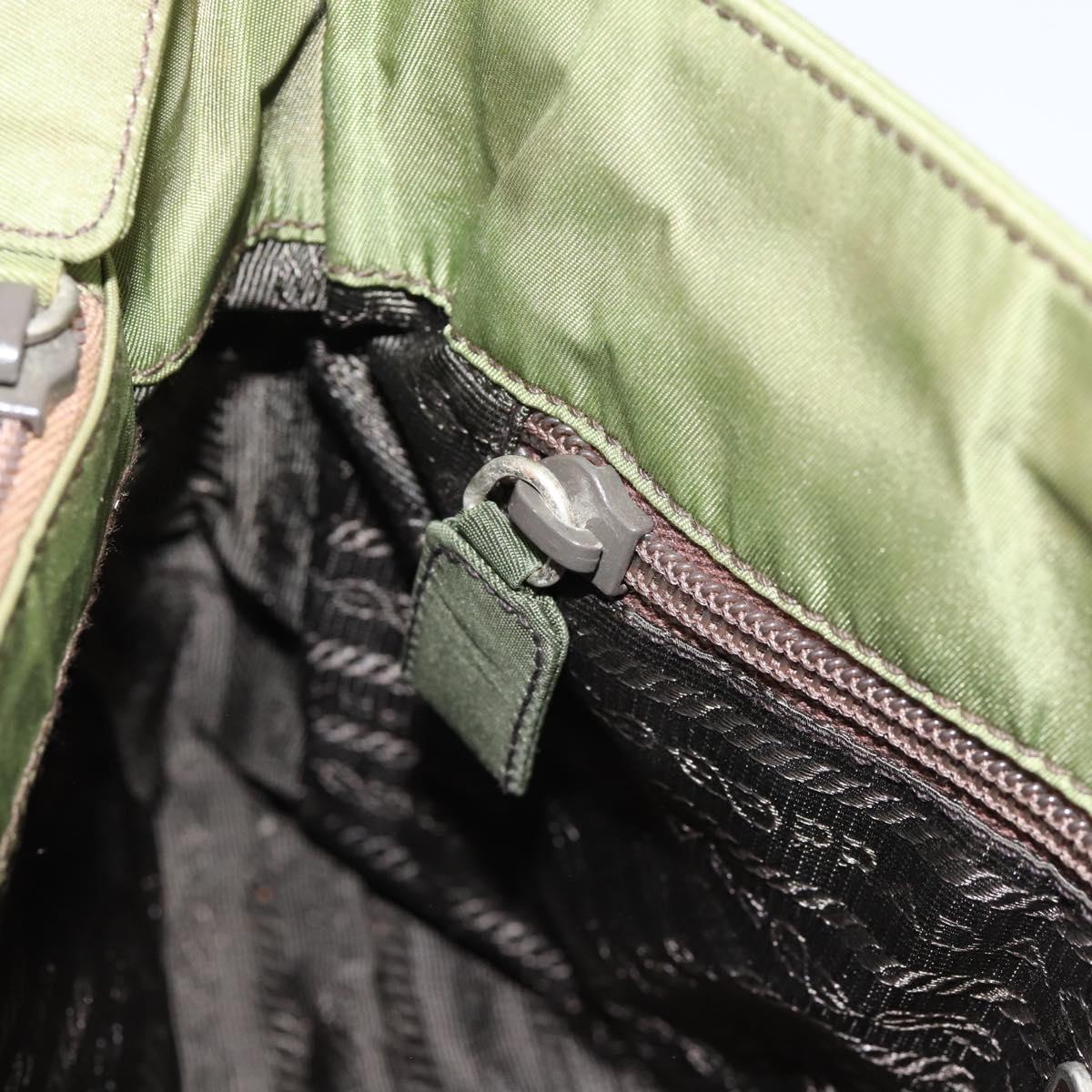 PRADA Chain Shoulder Bag Nylon Green Silver Auth 203138