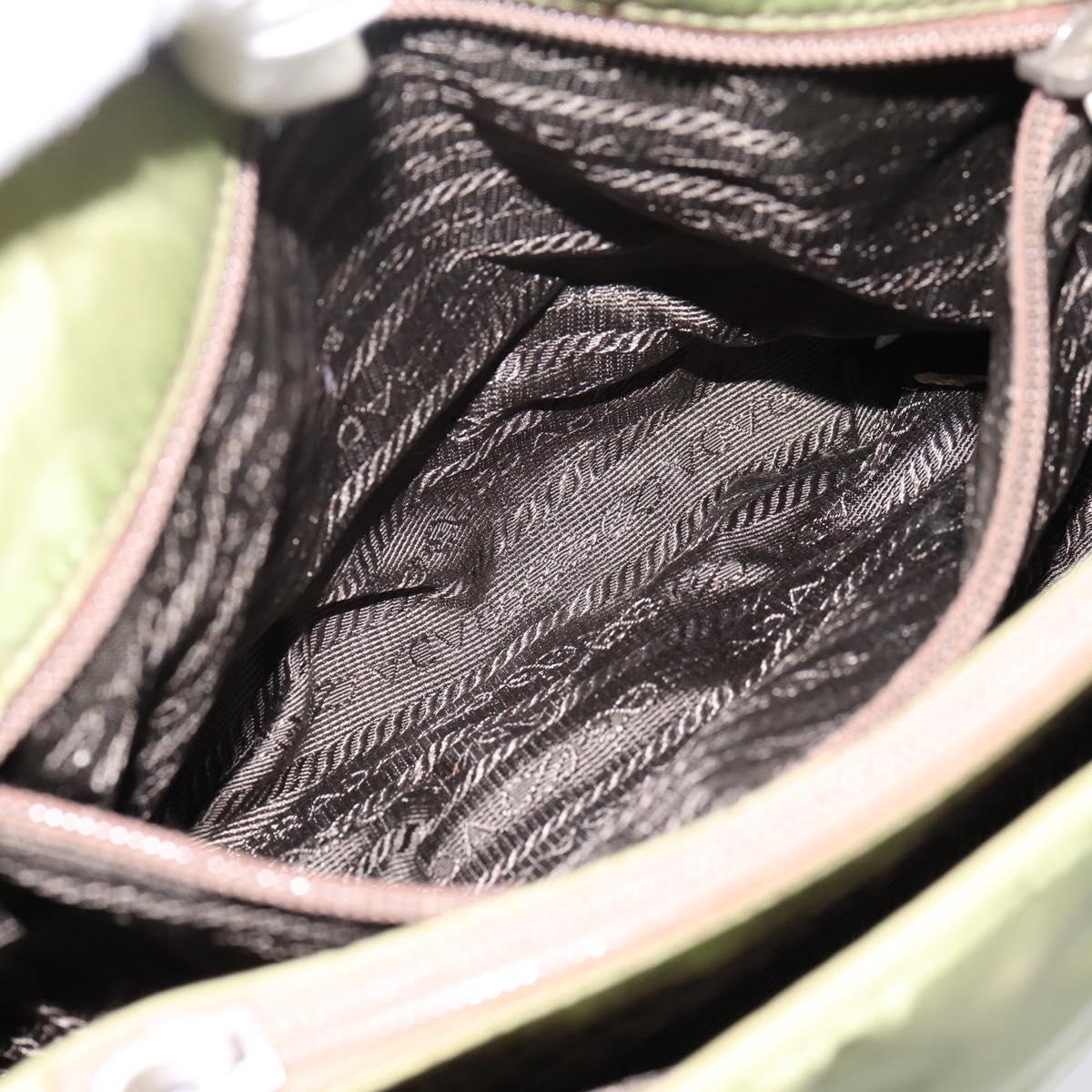 PRADA Chain Shoulder Bag Nylon Green Silver Auth 203138