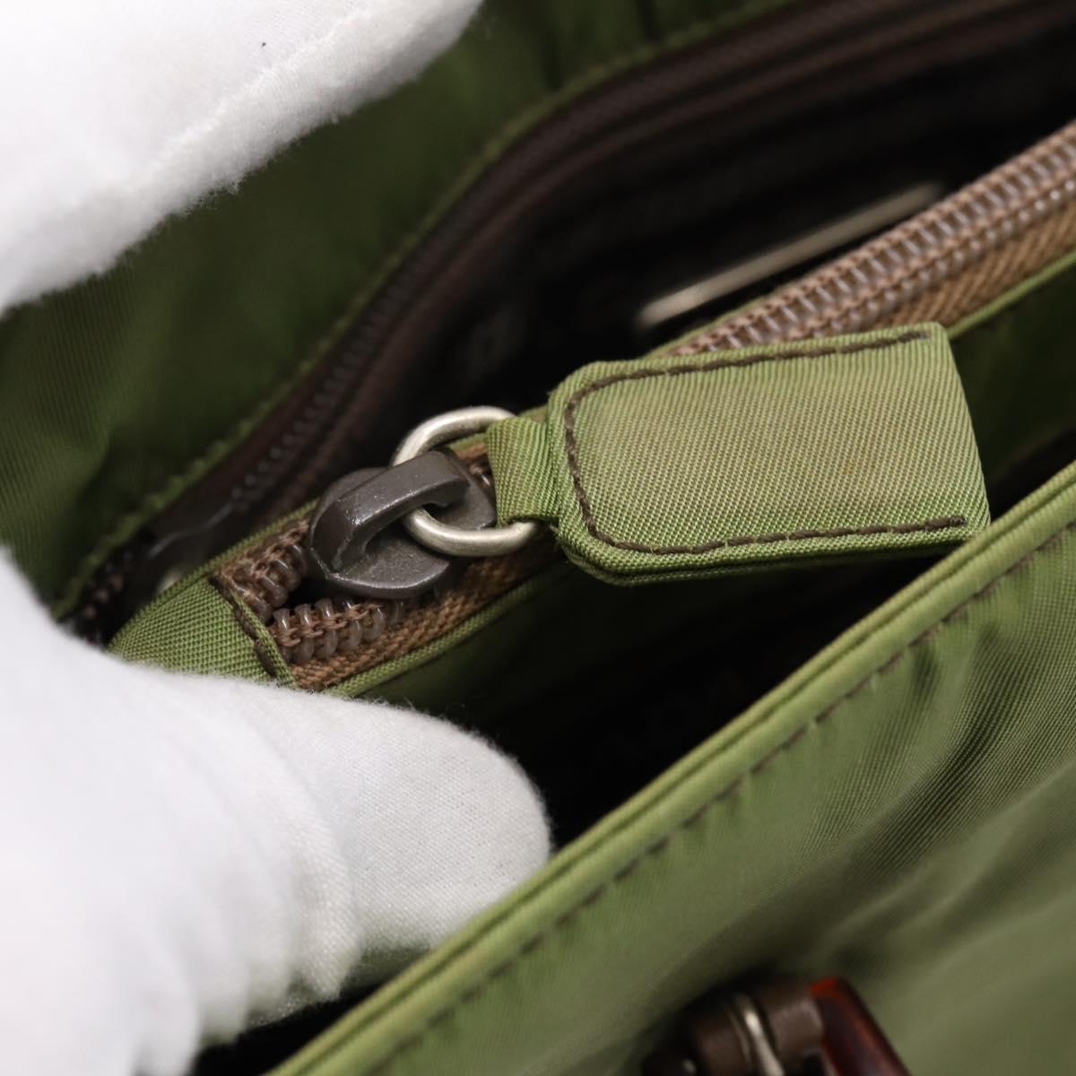 PRADA Chain Shoulder Bag Nylon Green Silver Auth 203138