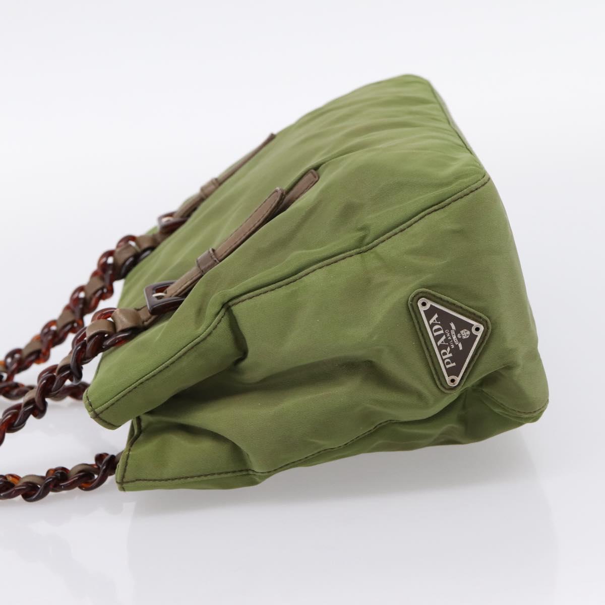 PRADA Chain Shoulder Bag Nylon Green Silver Auth 203138