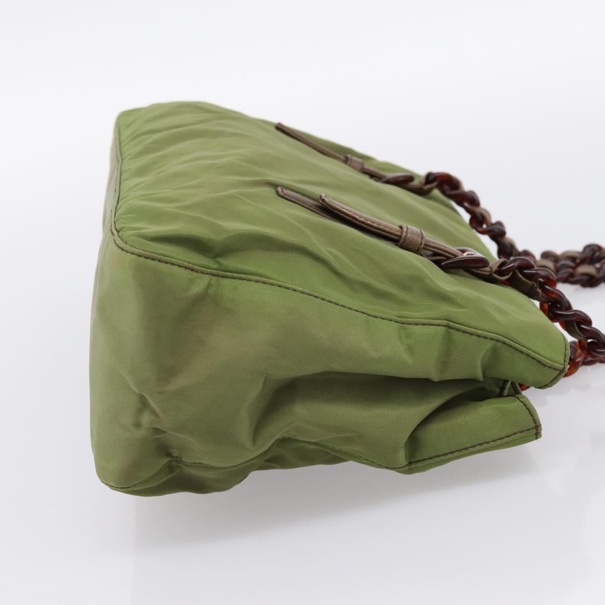 PRADA Chain Shoulder Bag Nylon Green Silver Auth 203138