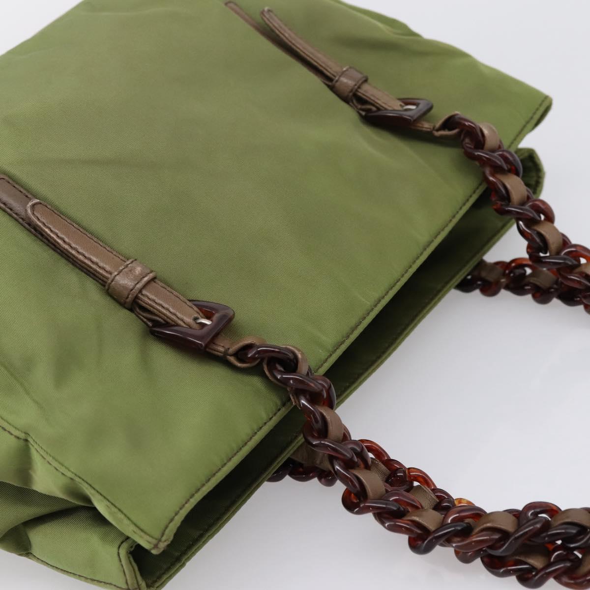 PRADA Chain Shoulder Bag Nylon Green Silver Auth 203138