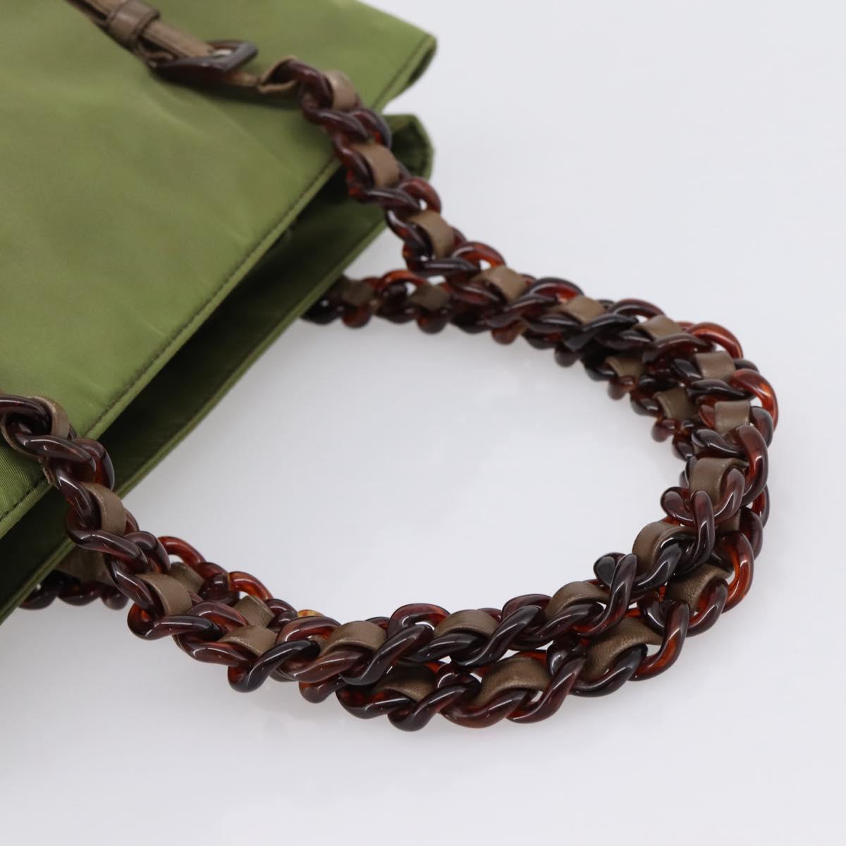 PRADA Chain Shoulder Bag Nylon Green Silver Auth 203138