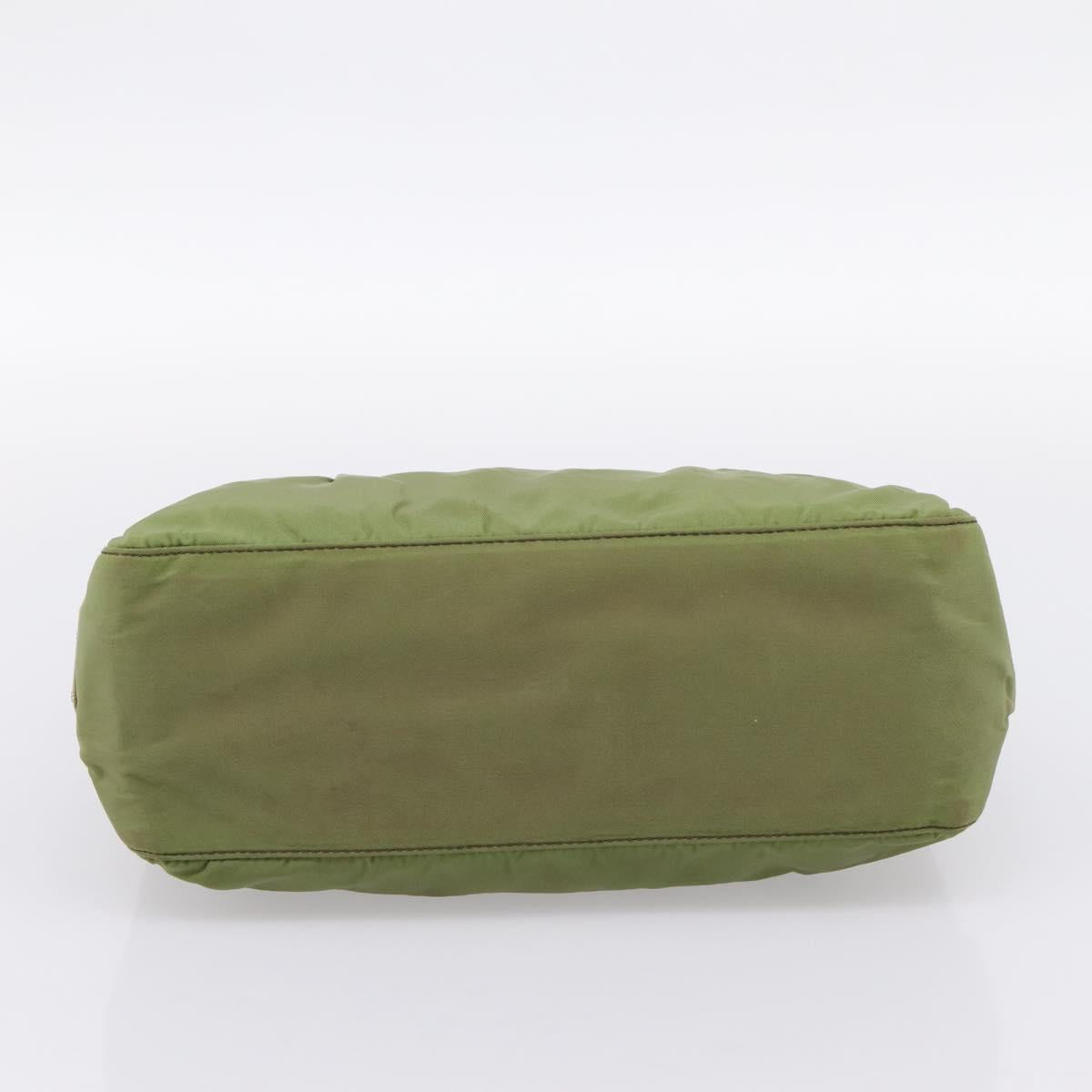 PRADA Chain Shoulder Bag Nylon Green Silver Auth 203138