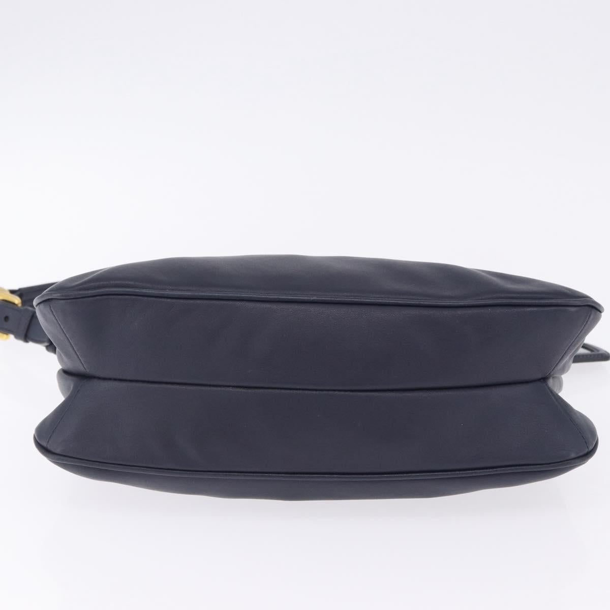 PRADA Shoulder Bag Leather Navy Gold Auth 203139V