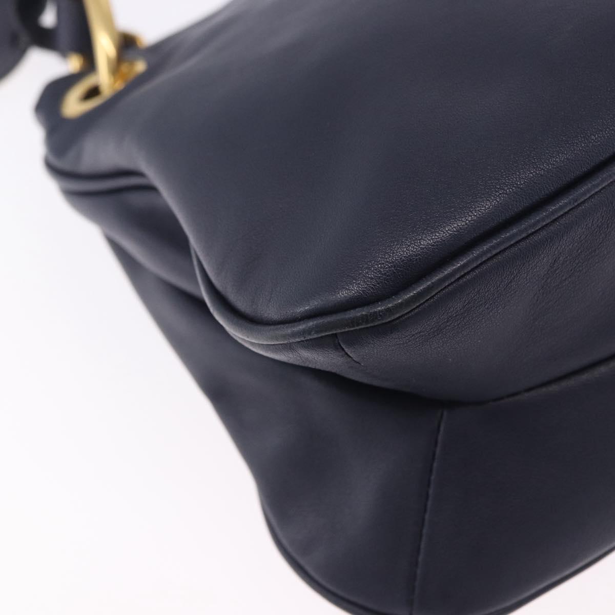 PRADA Shoulder Bag Leather Navy Gold Auth 203139V
