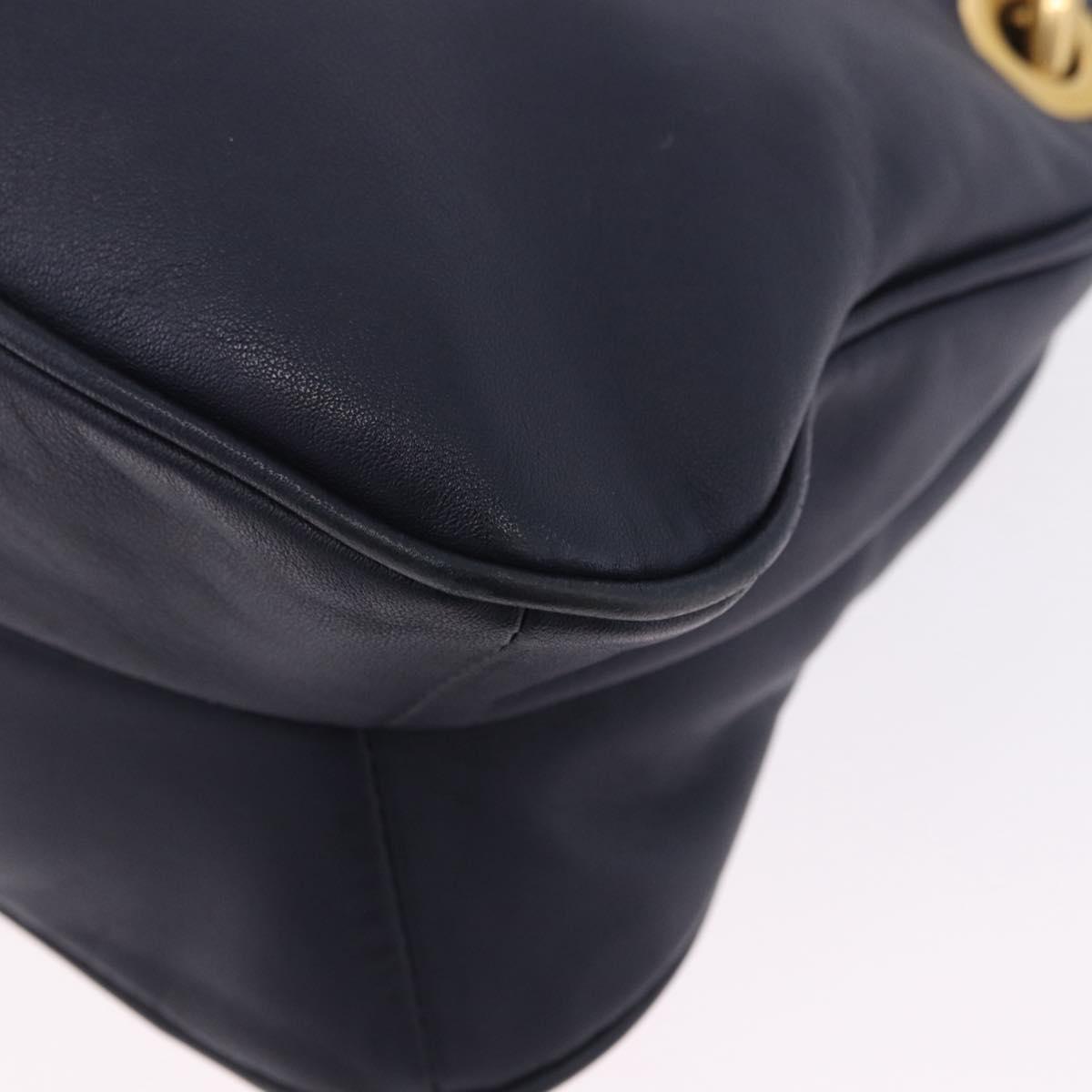 PRADA Shoulder Bag Leather Navy Gold Auth 203139V