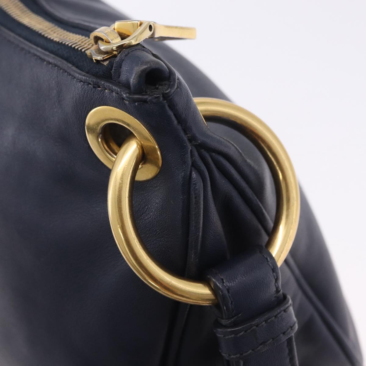 PRADA Shoulder Bag Leather Navy Gold Auth 203139V