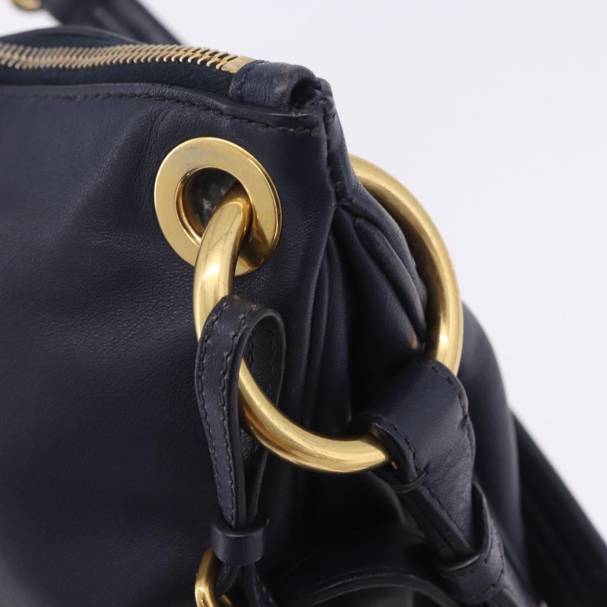 PRADA Shoulder Bag Leather Navy Gold Auth 203139V