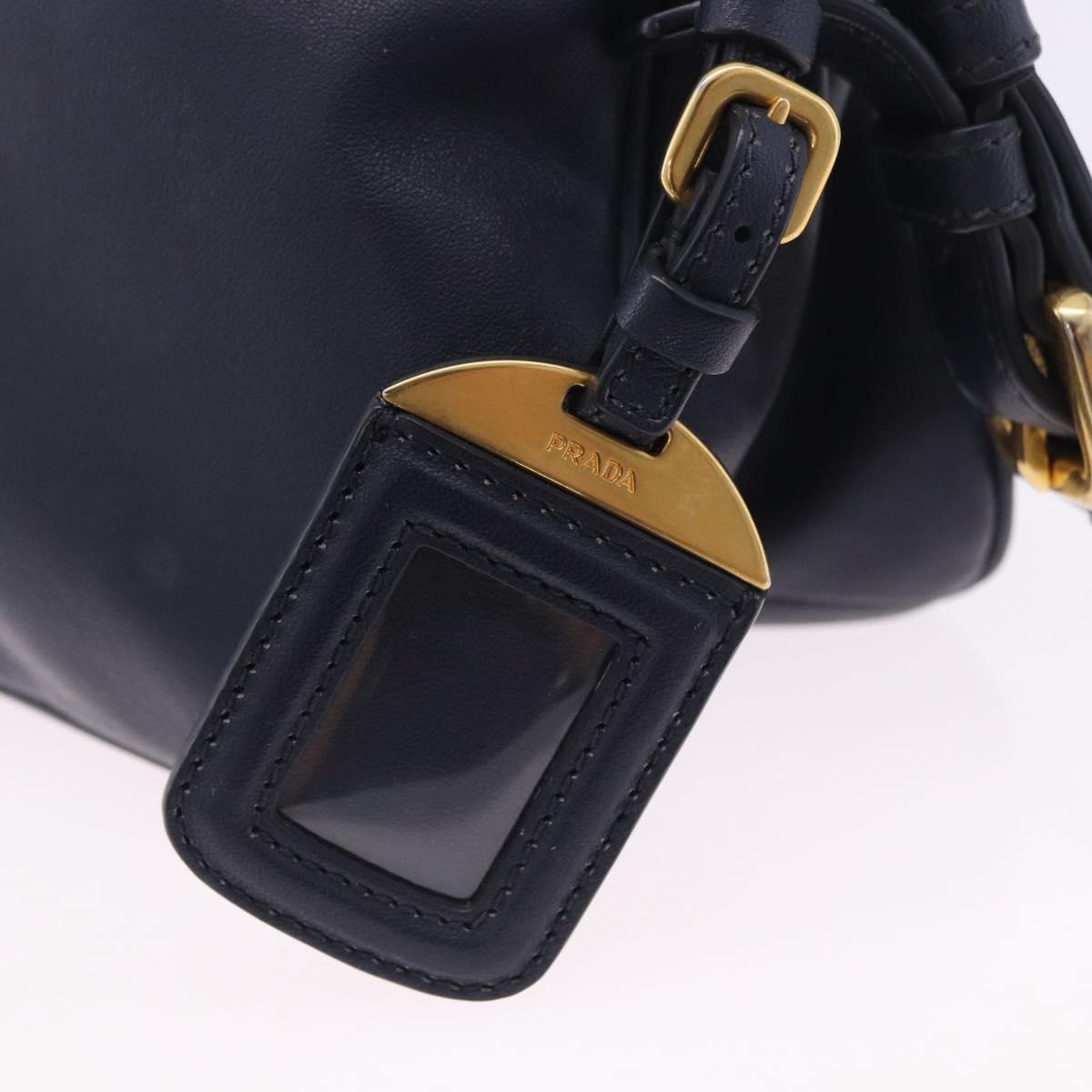 PRADA Shoulder Bag Leather Navy Gold Auth 203139V