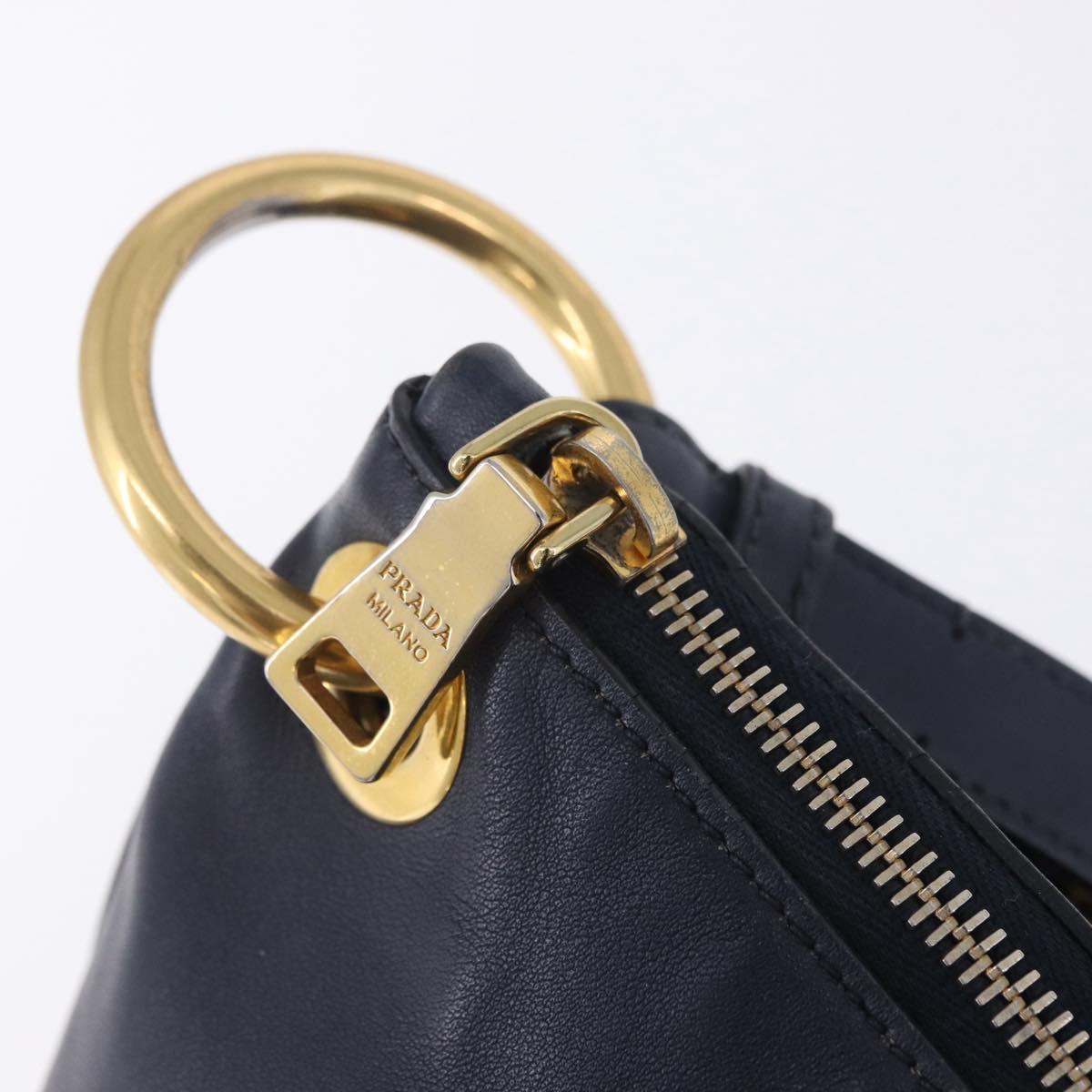 PRADA Shoulder Bag Leather Navy Gold Auth 203139V