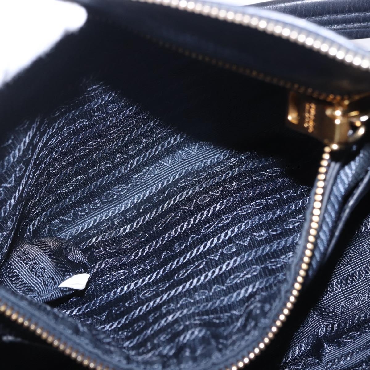 PRADA Shoulder Bag Leather Navy Gold Auth 203139V