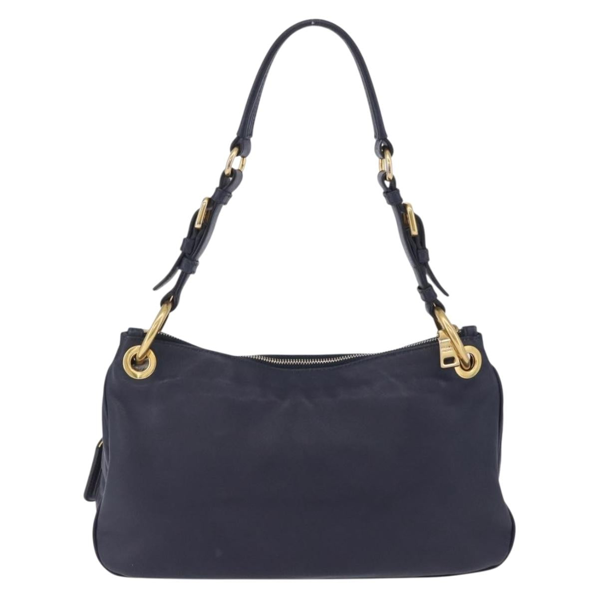 PRADA Shoulder Bag Leather Navy Gold Auth 203139V