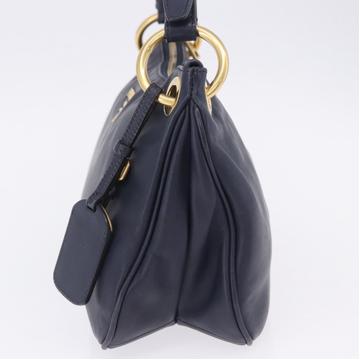 PRADA Shoulder Bag Leather Navy Gold Auth 203139V
