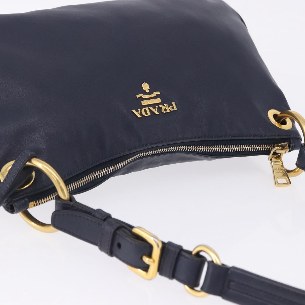 PRADA Shoulder Bag Leather Navy Gold Auth 203139V