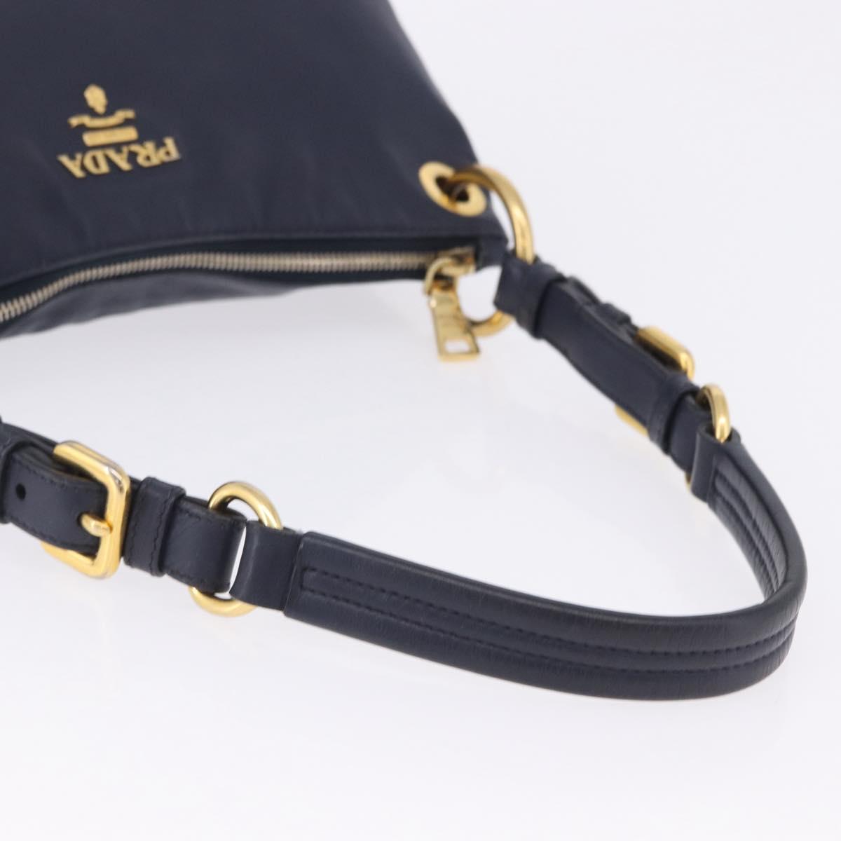 PRADA Shoulder Bag Leather Navy Gold Auth 203139V