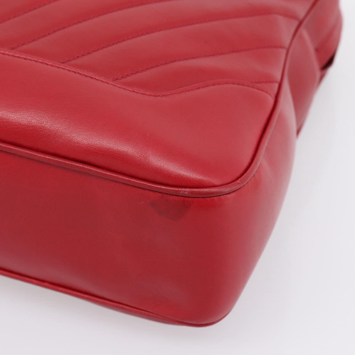 CHANEL V stitch Hand Bag Lamb Skin Red Gold CC Auth 203141