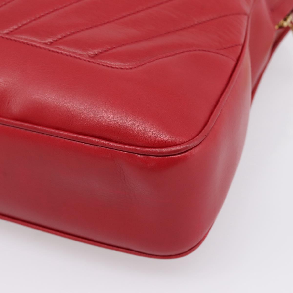 CHANEL V stitch Hand Bag Lamb Skin Red Gold CC Auth 203141