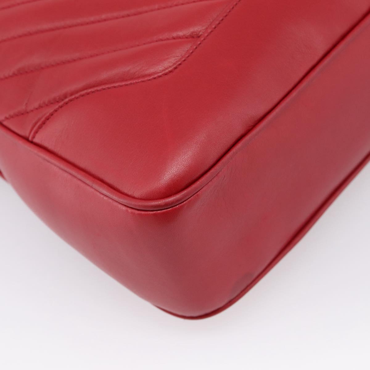 CHANEL V stitch Hand Bag Lamb Skin Red Gold CC Auth 203141