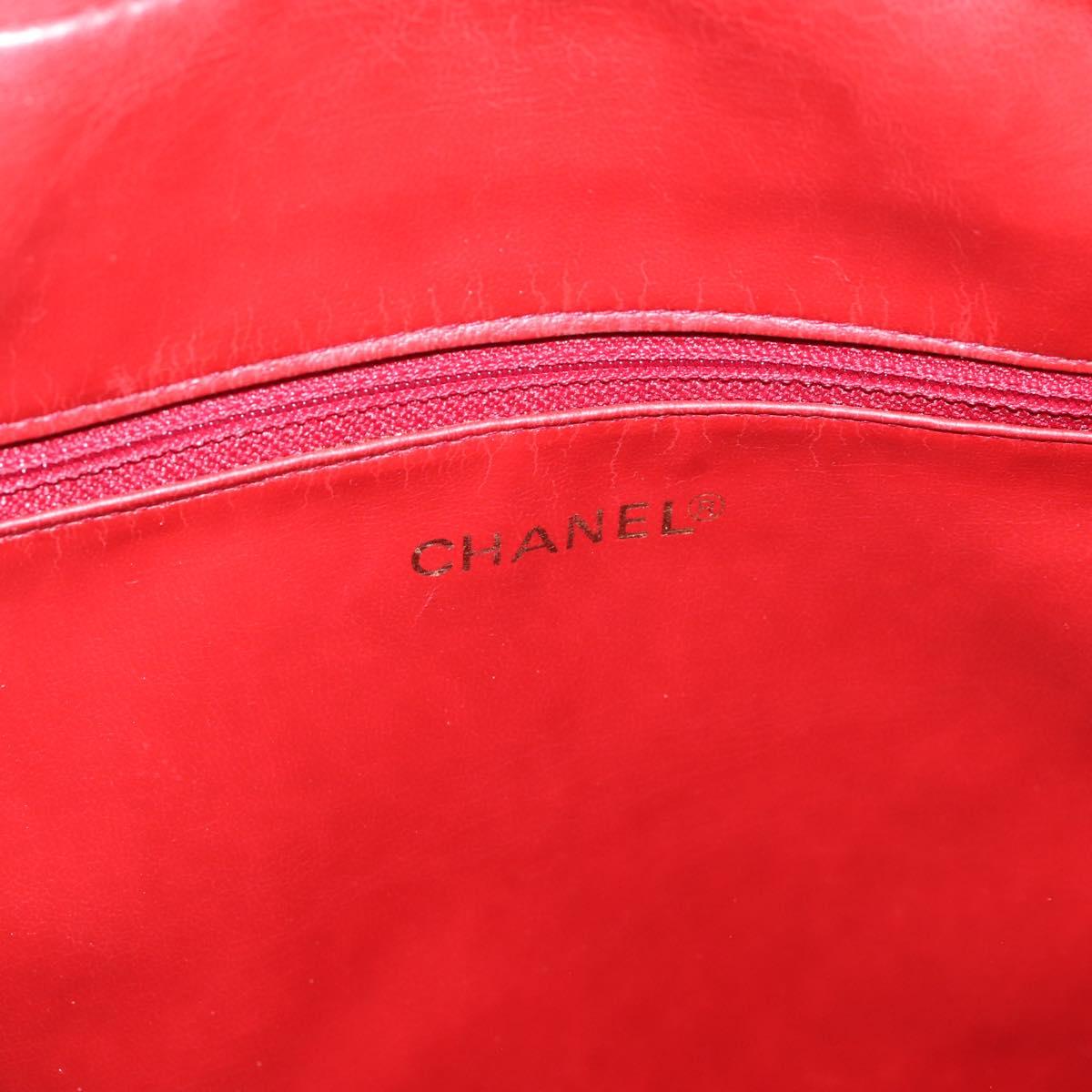 CHANEL V stitch Hand Bag Lamb Skin Red Gold CC Auth 203141